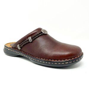 Minnetonka Mules Women's 7 Brown Leather Slip-In Slides Comfort Clog